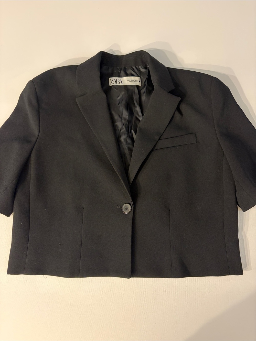 ZARA WOMENS BLACK CROPPED SHORT SLEEVE BLAZER JACKET SIZE SMALL